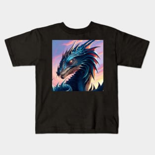 Intricate Blue Scaled Dragon at Sunrise Kids T-Shirt